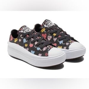 Converse CTAS Hi-Platform Hearts Black All-Over Print Colorful Girls Size 4.5